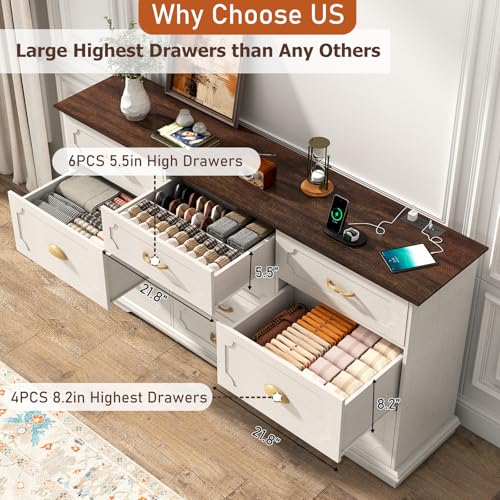 White 10 Drawer Wood Dresser with Charging Station U771164
