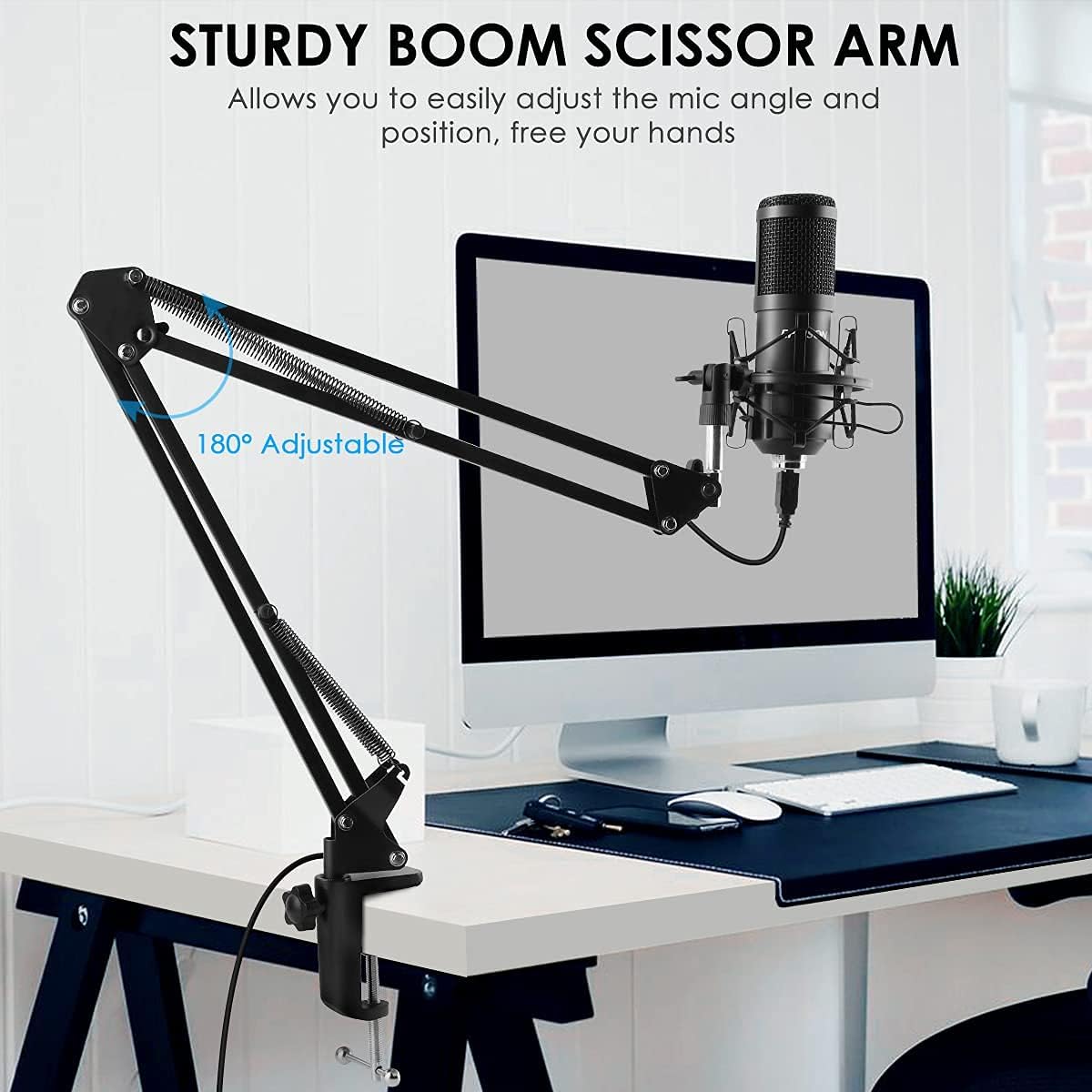 192kHZ/24bit USB Cardioid Condenser Microphone Kit with Boom Arm, Shock Mount, Pop Filter, Pack of 2 Y338715