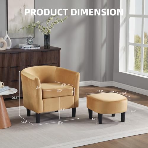 White Velvet Accent Barrel Chair with Ottoman F7660