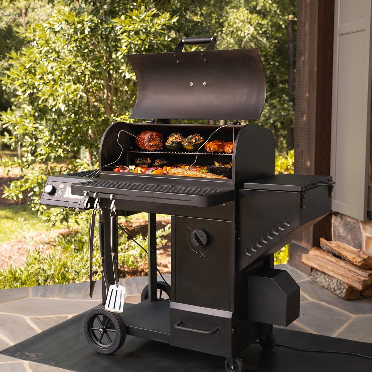 Black Steel Charcoal Smoker and Grill Y15648