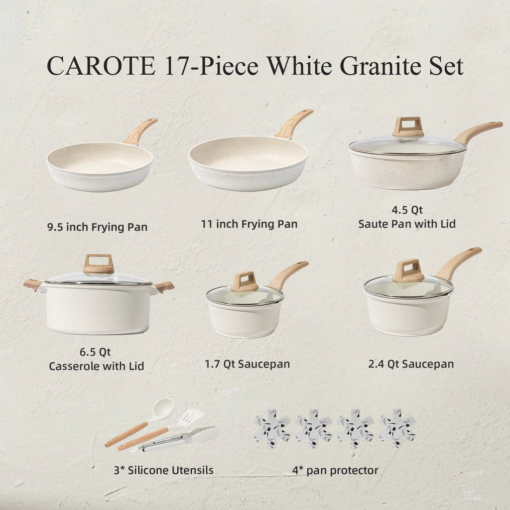 10 Pcs White Nonstick Granite Cookware Set A727