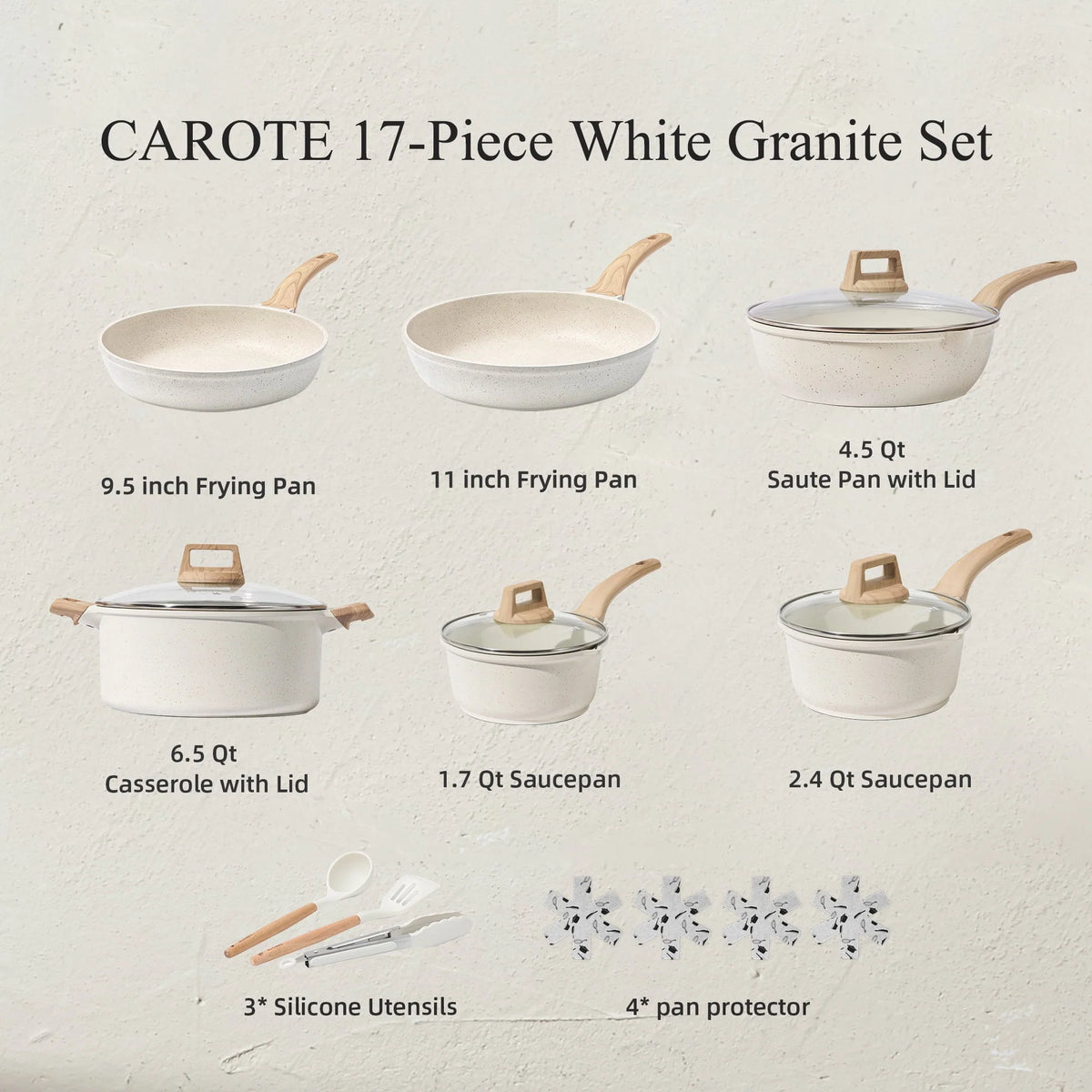 10 Pcs White Nonstick Granite Cookware Set A727