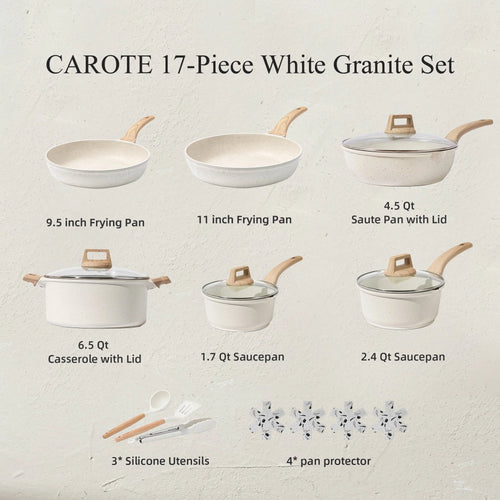 10 Pcs White Nonstick Granite Cookware Set A727