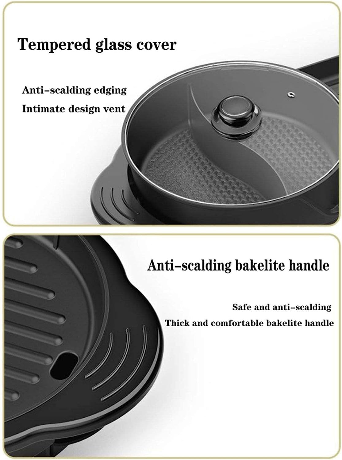 Black Electric Hot Pot and Smokeless BBQ Grill D577