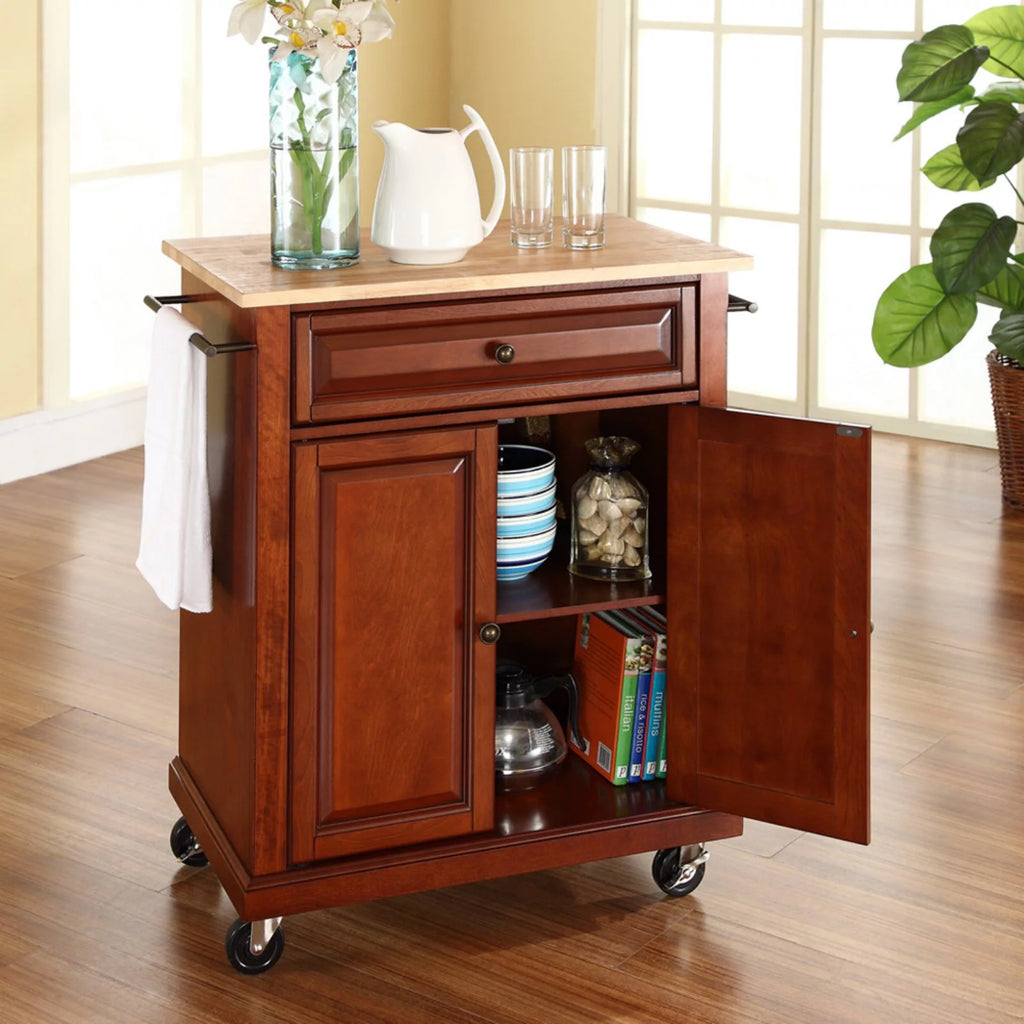 Natural Wood Top Portable Kitchen Cart B666176