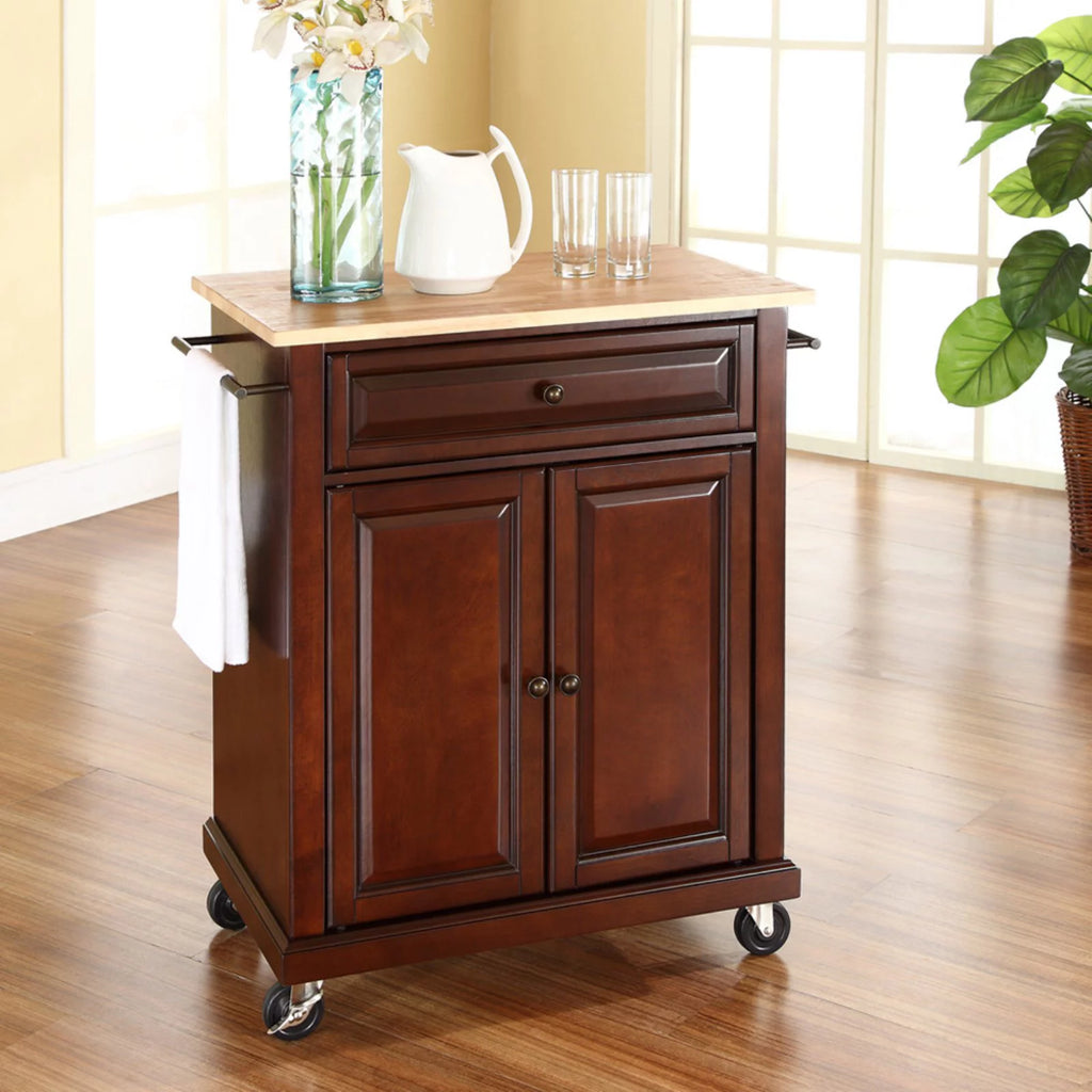 Natural Wood Top Portable Kitchen Cart B666176