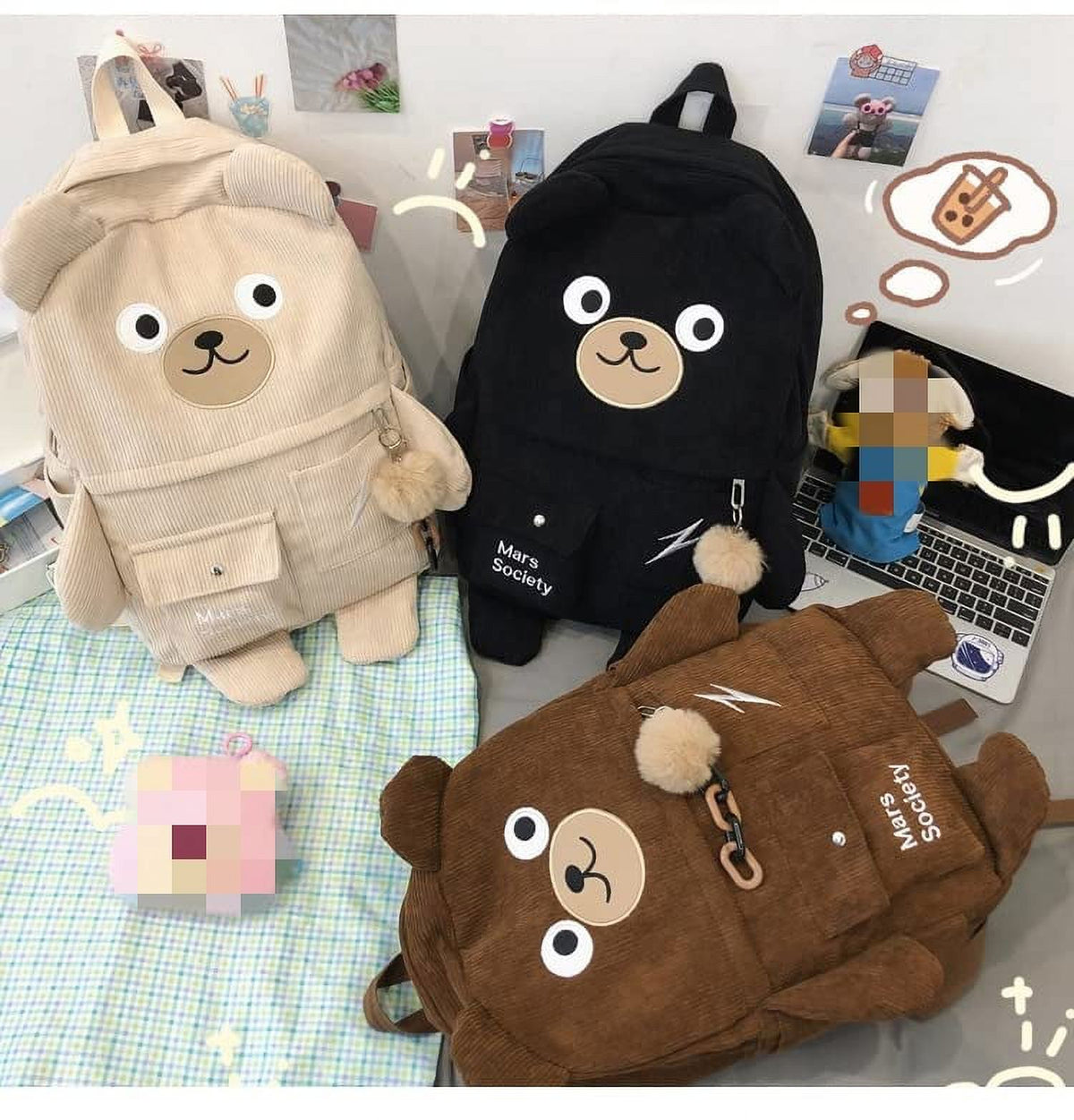 Corduroy Backpack Schoolbag B374
