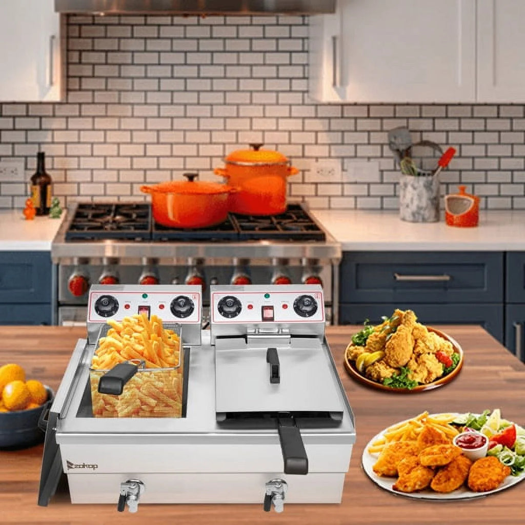 Double Tank Deep Fryer 16L Stainless Steel 3400W Q131