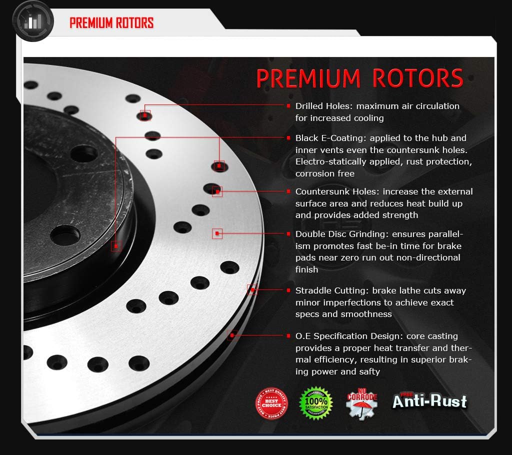 Front Drill Brake Rotors Pads for Dodge Grand Caravan A3587