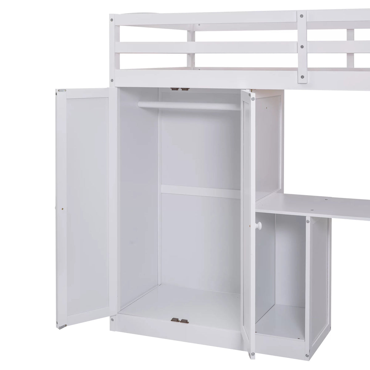 Twin Size White Wood Loft Bed with Wardrobe and Desk X88709