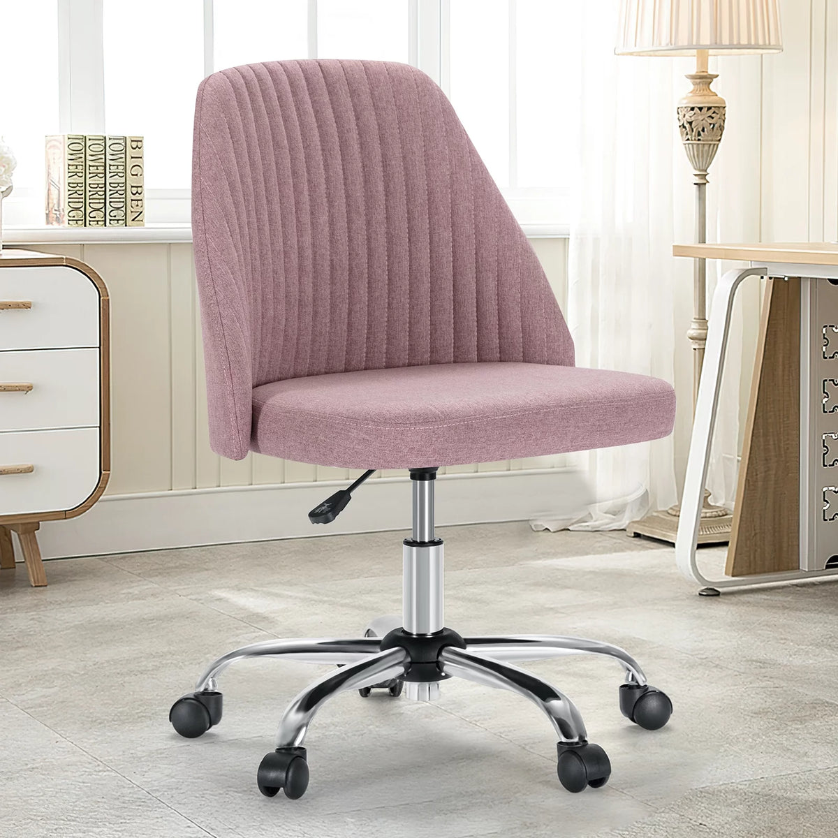 Green Twill Fabric Adjustable Swivel Armless Desk Chair O42736