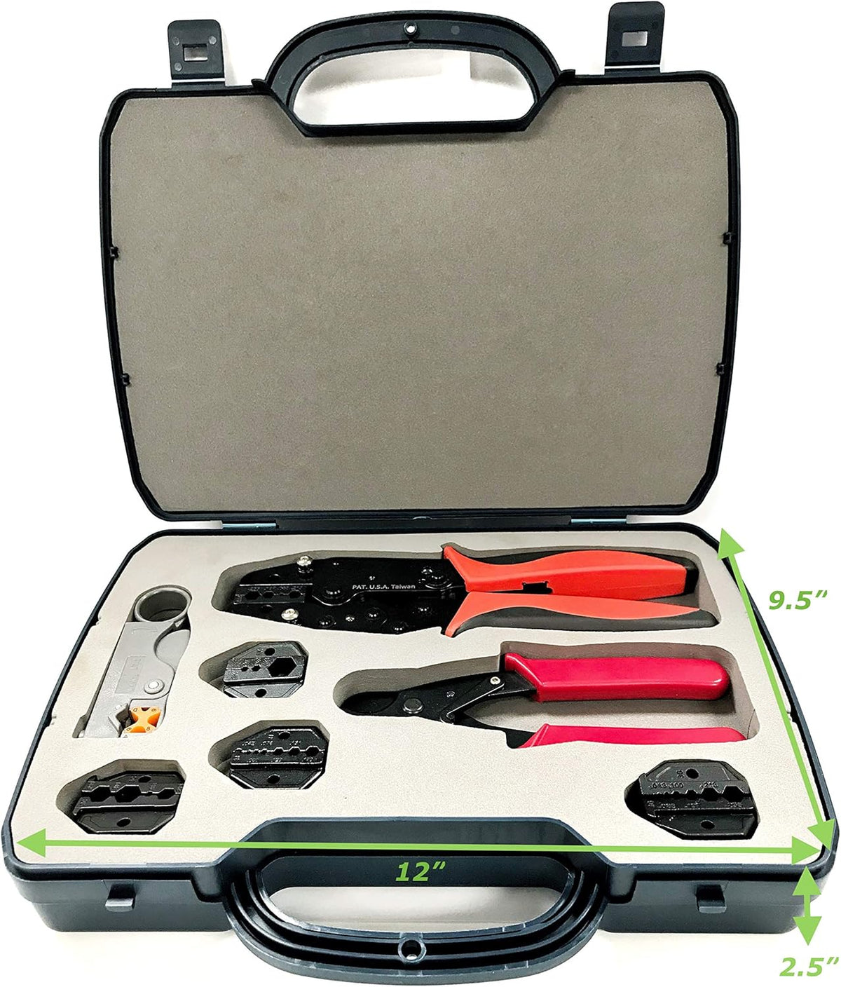Heavy Duty Ratchet Crimping Tool Kit with Crimper Cutter Stripper and 4 Die Sets Pack of 2 W136564