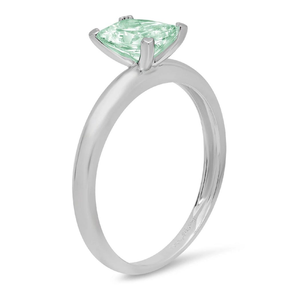 Emerald Cut Blue Moissanite 18k White Gold Ring Size 3.75 R2900