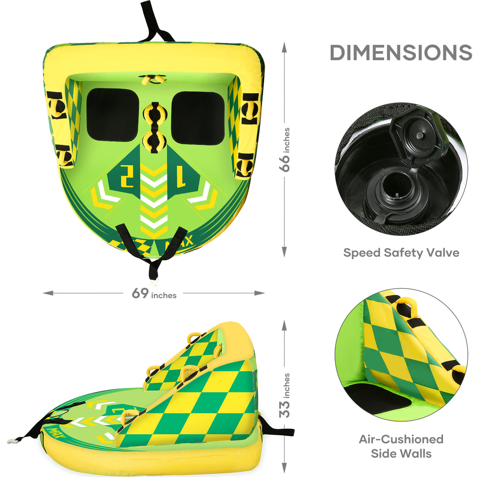 Green Inflatable Towable Tube with Foam Seats & Handles Y664812