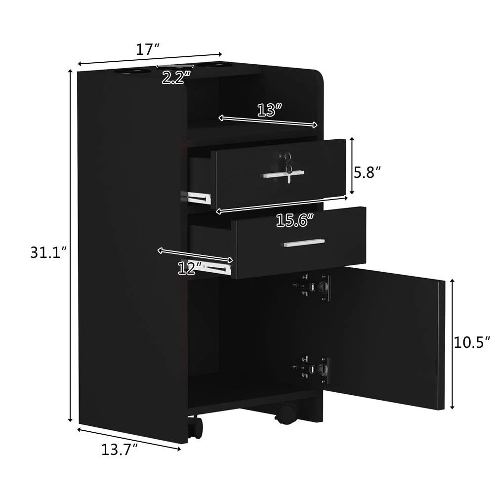 Black Wood Rolling Salon Cabinet Cart Z299977