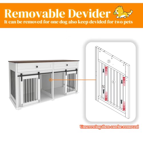 White Wooden Dog Crate Furniture with 2 Storage Drawers R837766