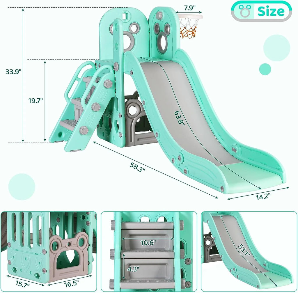 4 in 1 Toddler Slide and Climber Playset with Basketball Hoop E1471