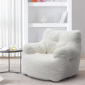 White Tufted Teddy Fabric Bean Bag Sofa with Armrest N38055