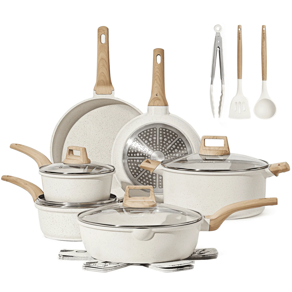 10 Pcs White Nonstick Granite Cookware Set A727