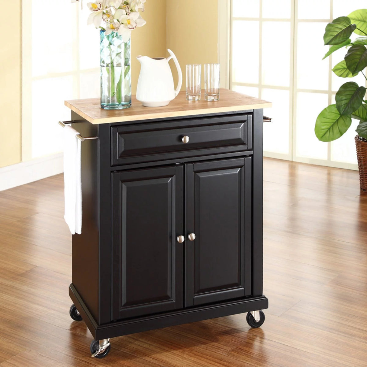 Natural Wood Top Portable Kitchen Cart B666176