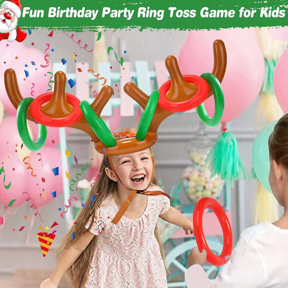 2 Pack Inflatable Reindeer Antler Ring Toss Game with 8 Rings, 2 Antlers J752