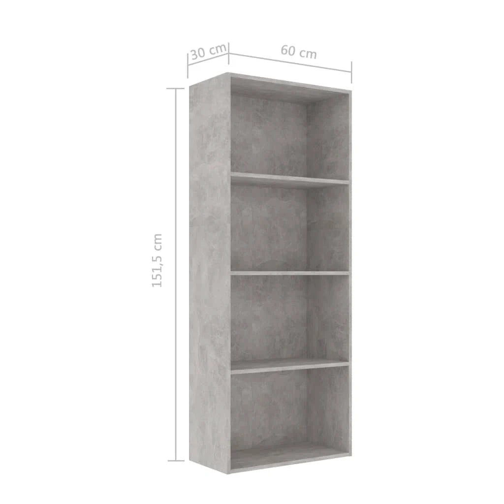 4-Tier Book Cabinet Concrete Gray Chipboard R4368