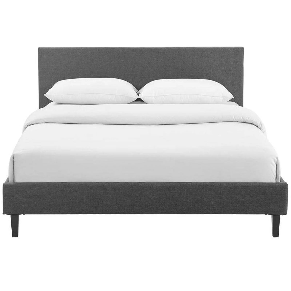Light Gray Queen Upholstered Platform Bed with Wood Slat Support X83575