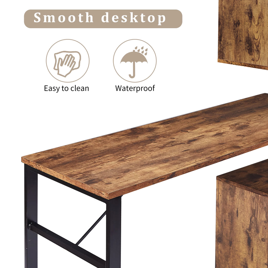 L-Shaped Corner Computer Desk with 5-Tier Bookshelf P603