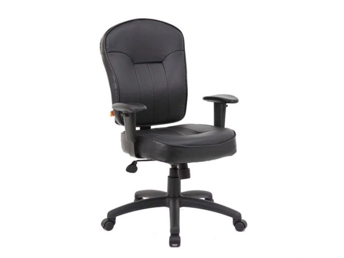 Black Leather Task Chair with Adjustable Arms B240432