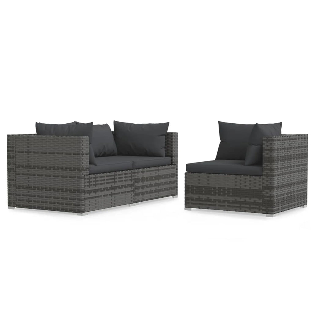 3 Piece Patio Lounge Set Gray Poly Rattan Sectional Outdoor Furniture Set O5379