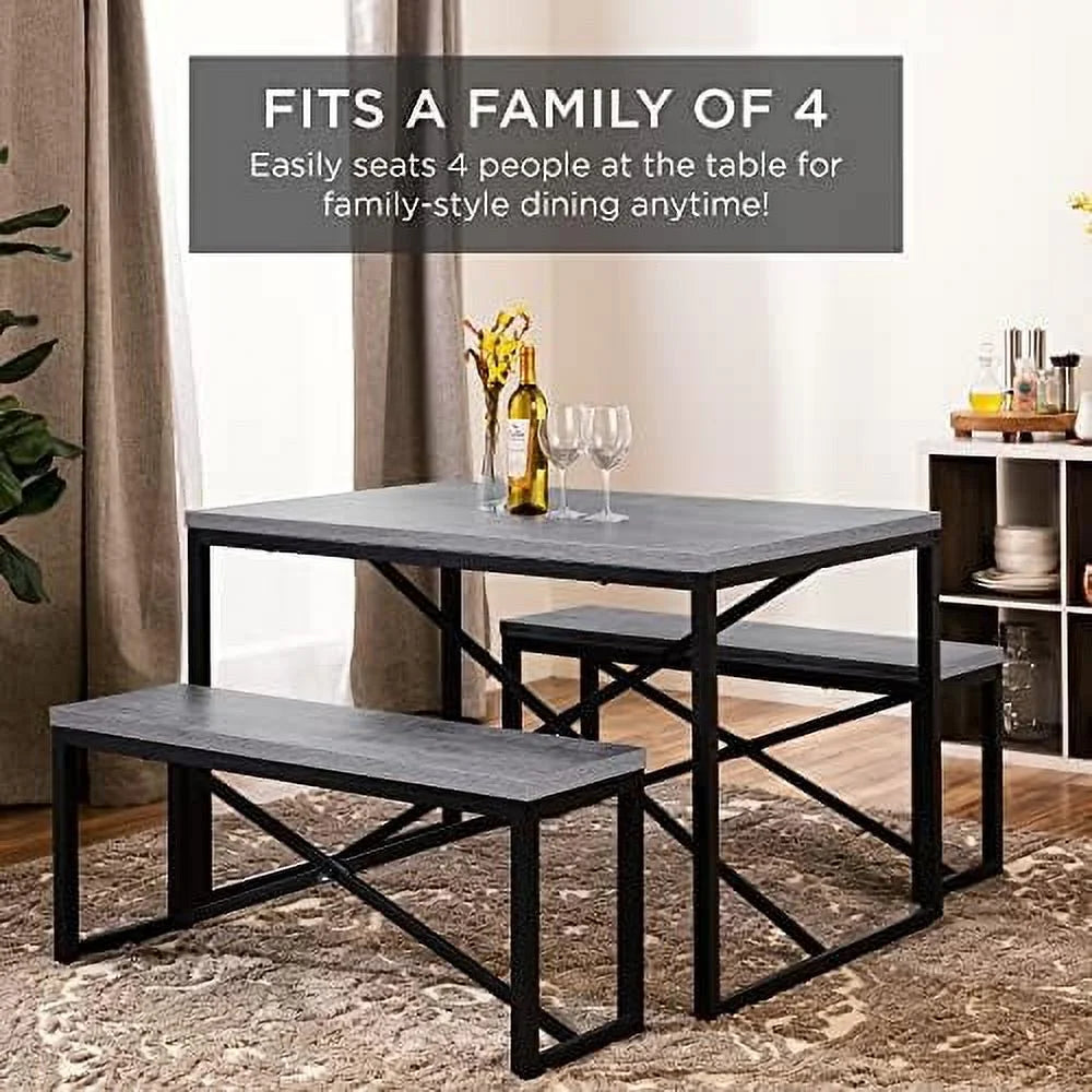3-Piece Bench Style Dining Set 4-Person Brown/Black J3630