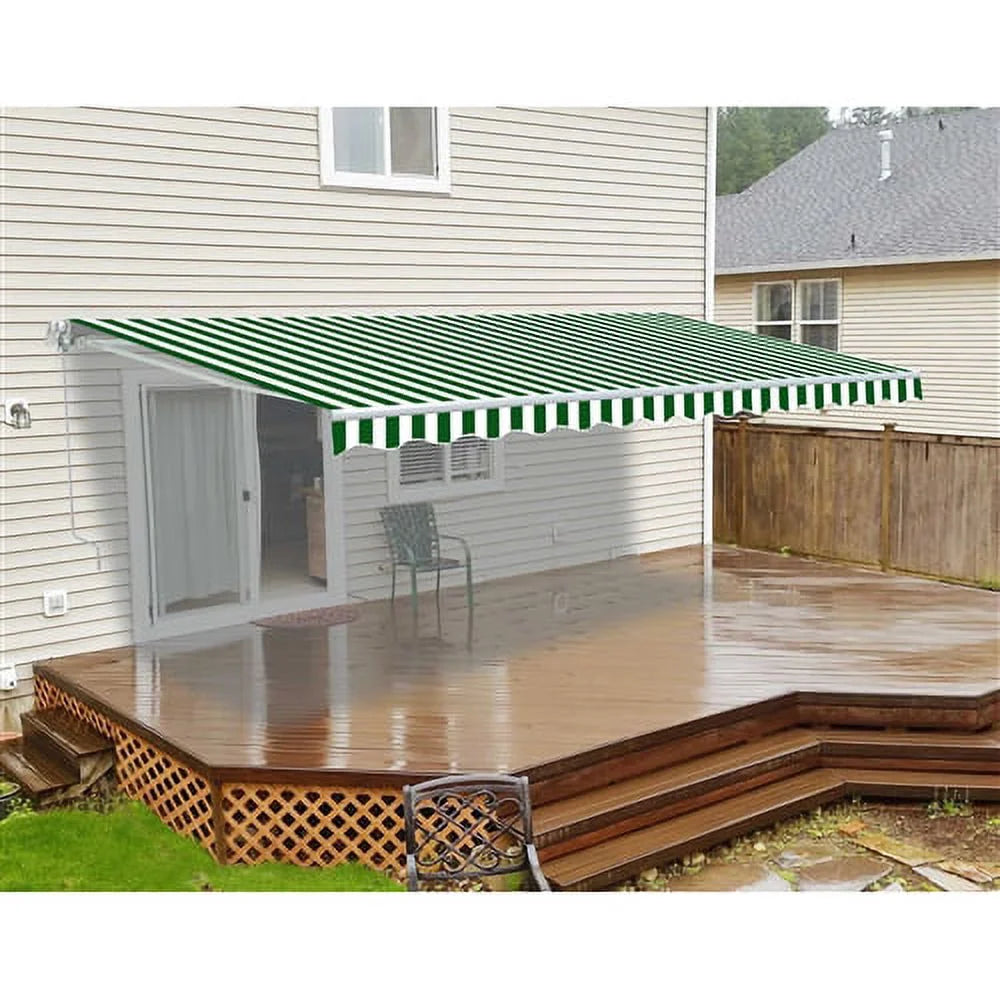 Green and White Striped Retractable Awning Fabric Replacement O257