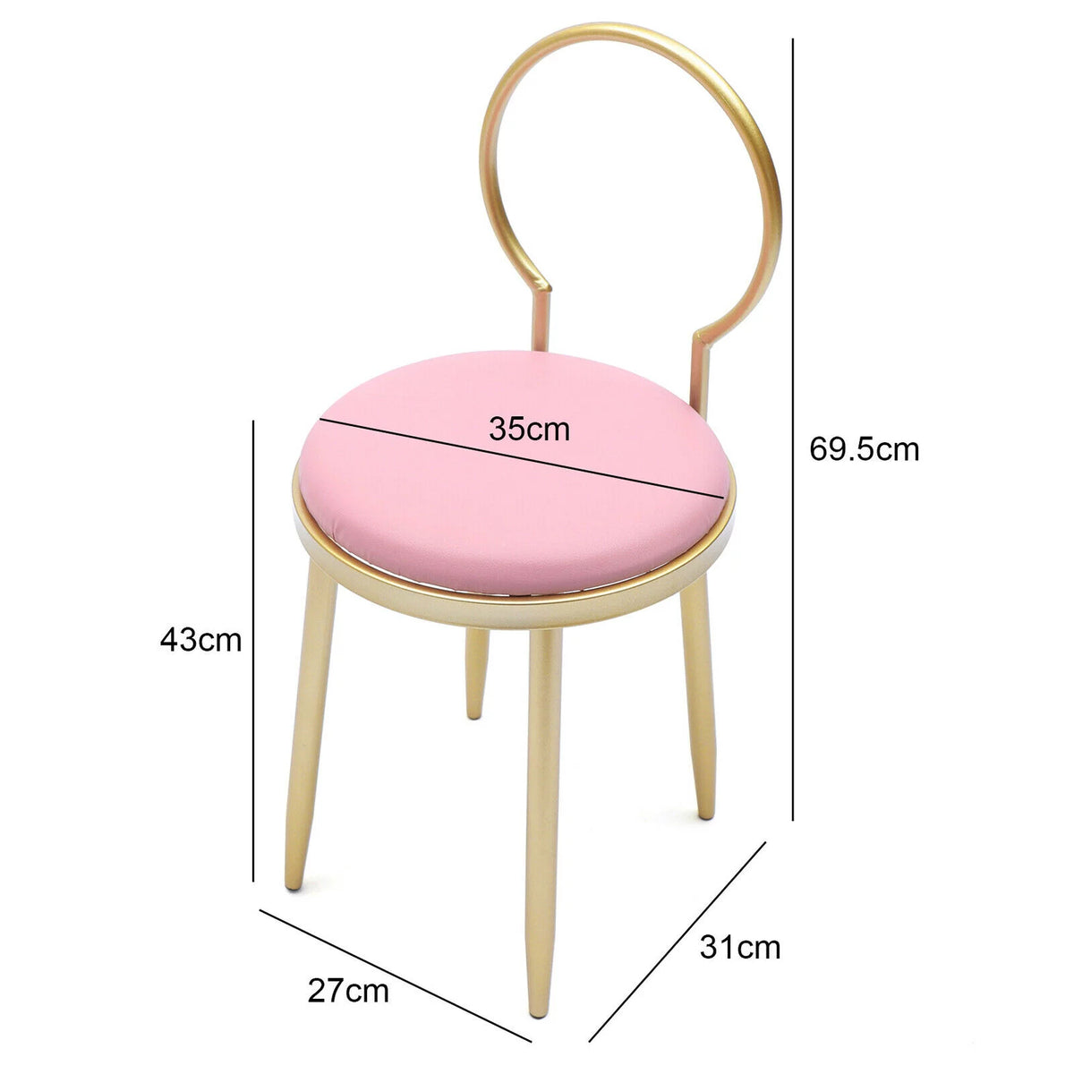 Pink Padded Vanity Chair with Back V2074