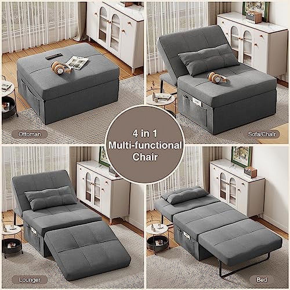 4 in 1 Convertible Chair Sofa Bed with Adjustable Backrest Linen Fabric Dark Grey C350