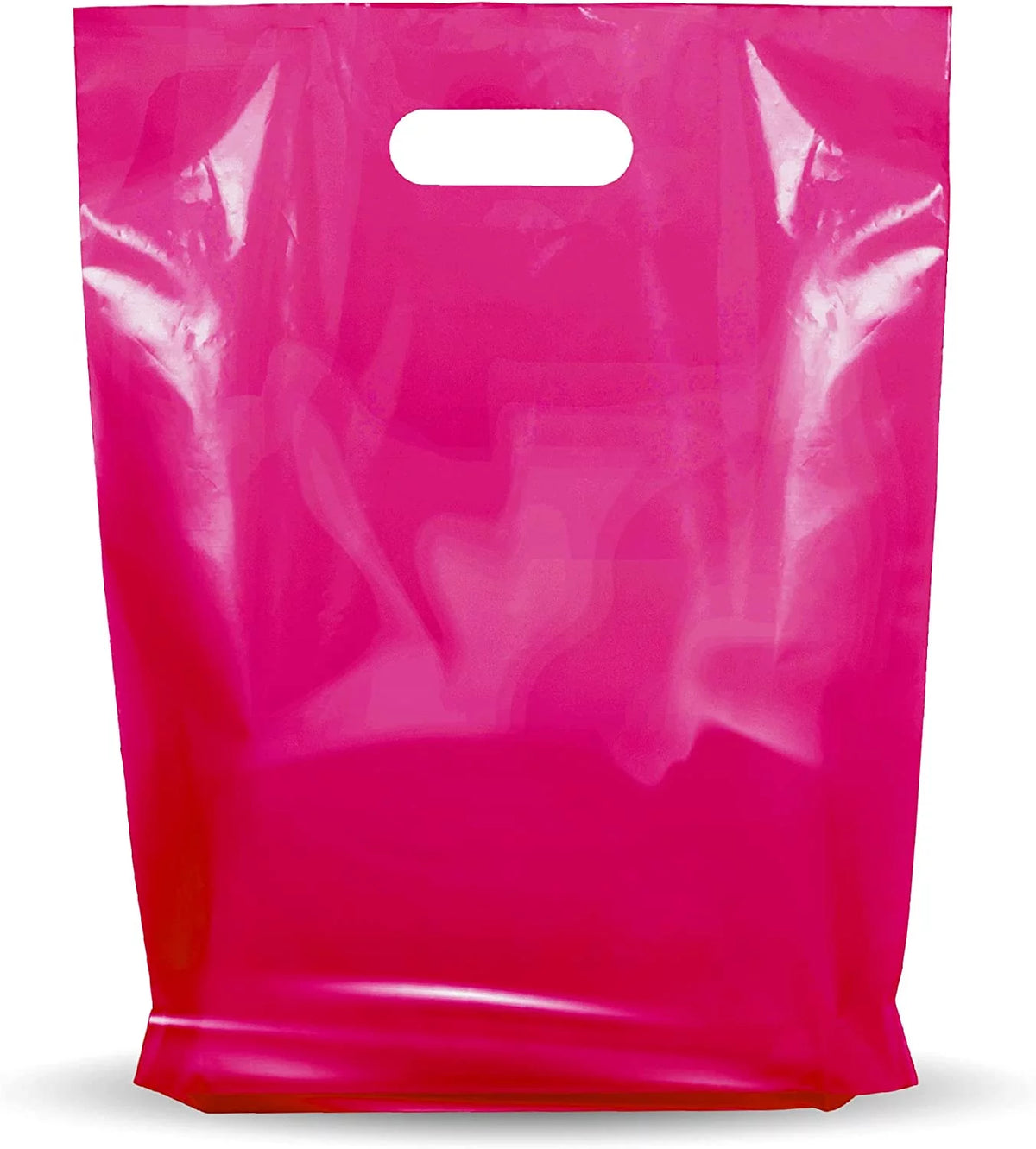 1000 Pack 9" x 12" 1.25 mil Pink Glossy Plastic Retail Bags with Die Cut Handle O90490