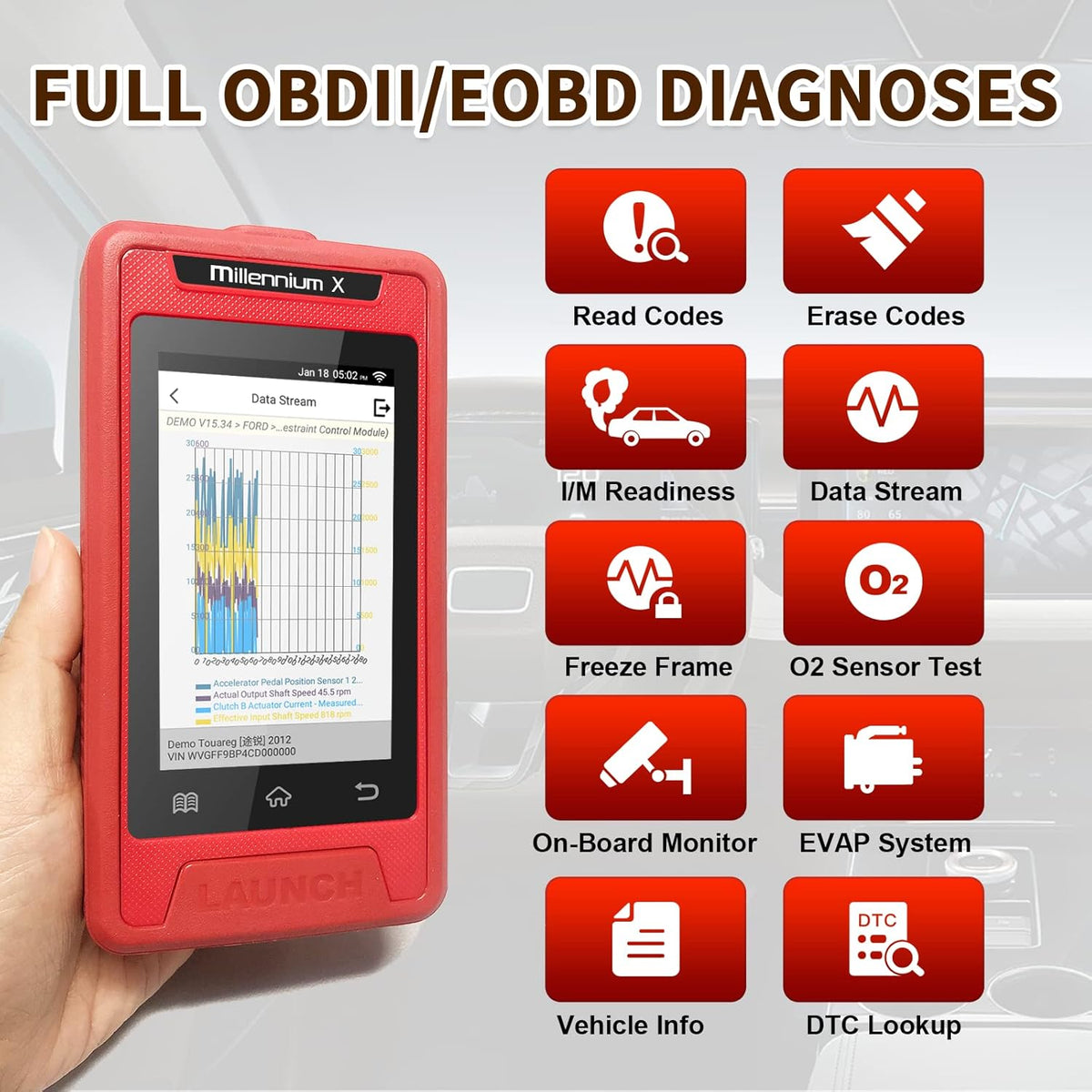 OBD2 Scanner Car Code Reader with 16 Reset Functions O19724