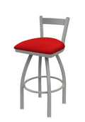 Low Back Swivel Bar Stool with Anodized Nickel Finish and Canter Red Seat J62834