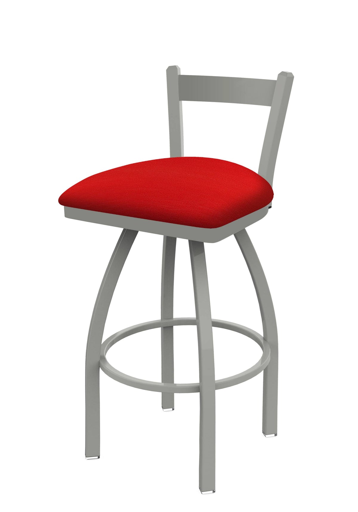 Low Back Swivel Bar Stool with Anodized Nickel Finish and Canter Red Seat J62834