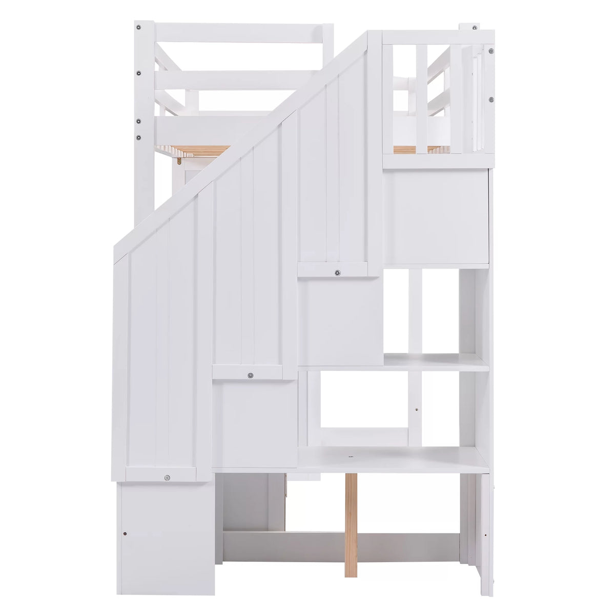 Twin Size White Wood Loft Bed with Wardrobe and Desk X88709