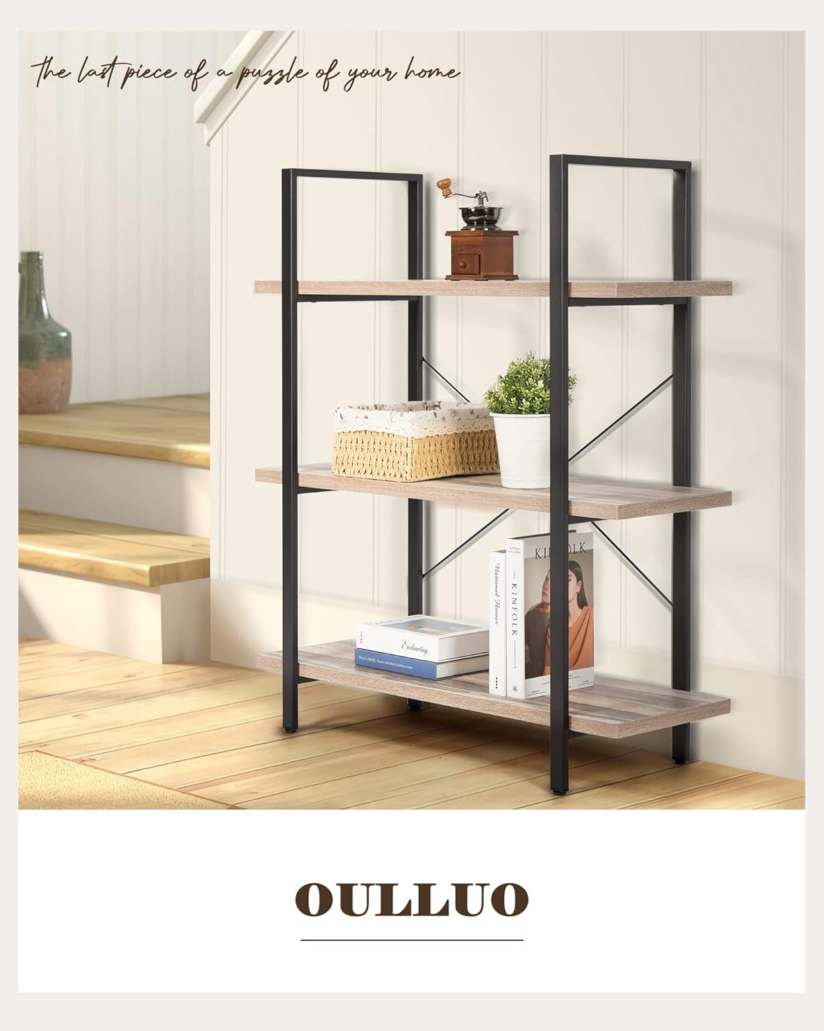 Industrial 2-Tier Wood and Metal Bookcase Z128