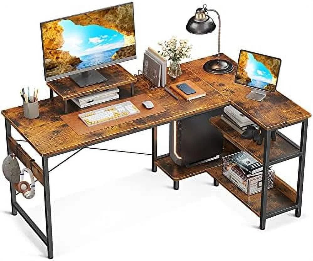 L Shaped Computer Desk with Shelves 47 inch Black I1997