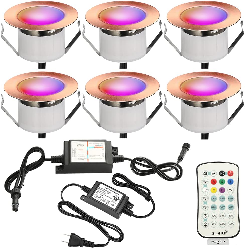 10 Pc Low Voltage LED Deck Light Kit RGB & Warm White Stainless Steel Waterproof In-ground Light L211712