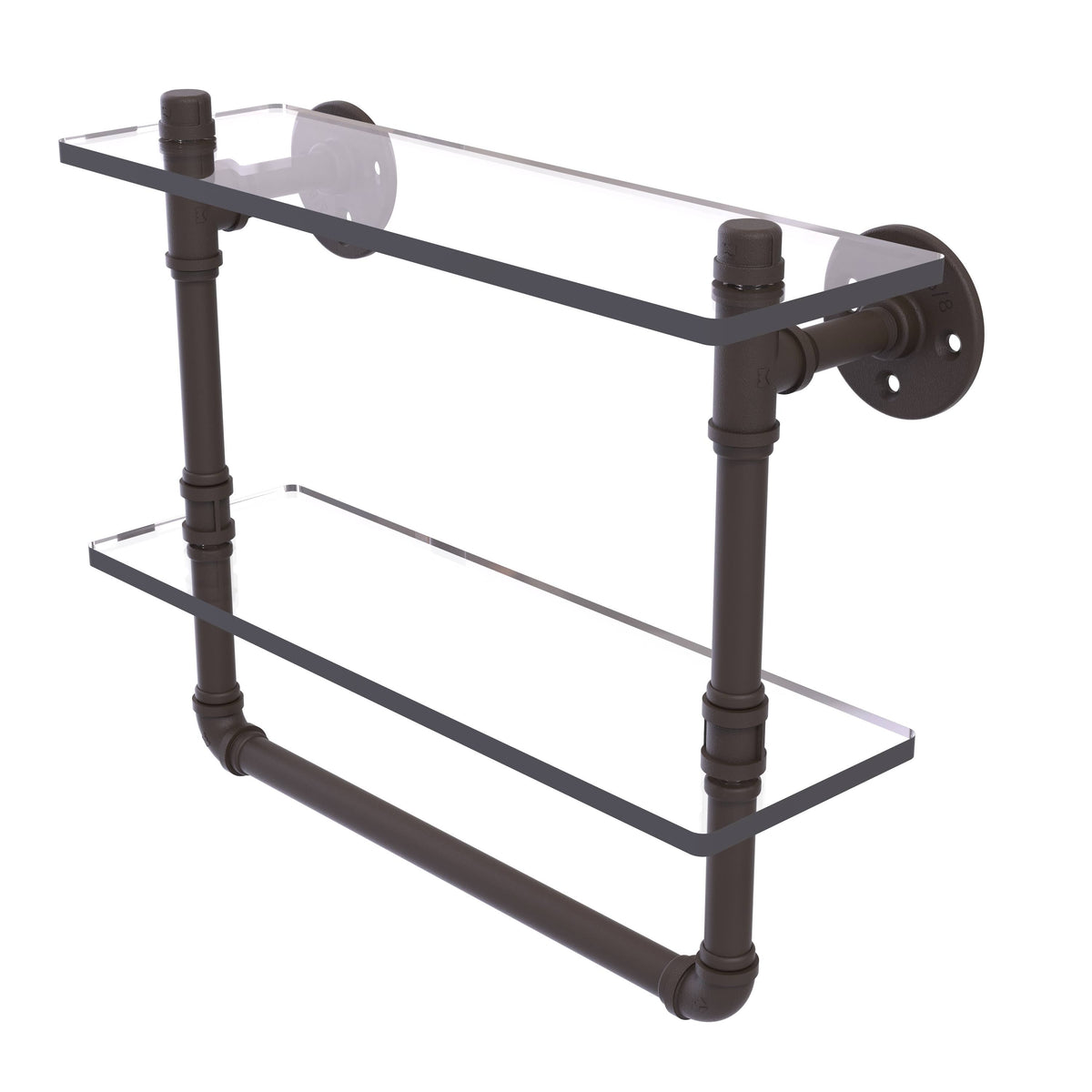 16 in. Oil Rubbed Bronze Glass Shelf with Towel Bar Q81896