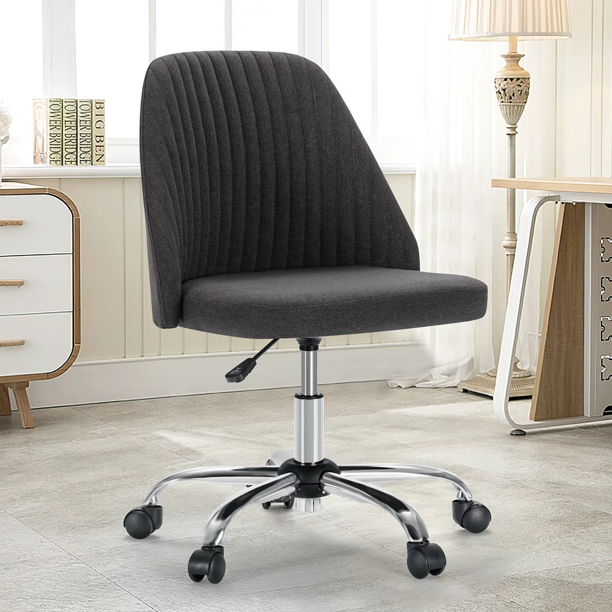 Green Twill Fabric Adjustable Swivel Armless Desk Chair O42736