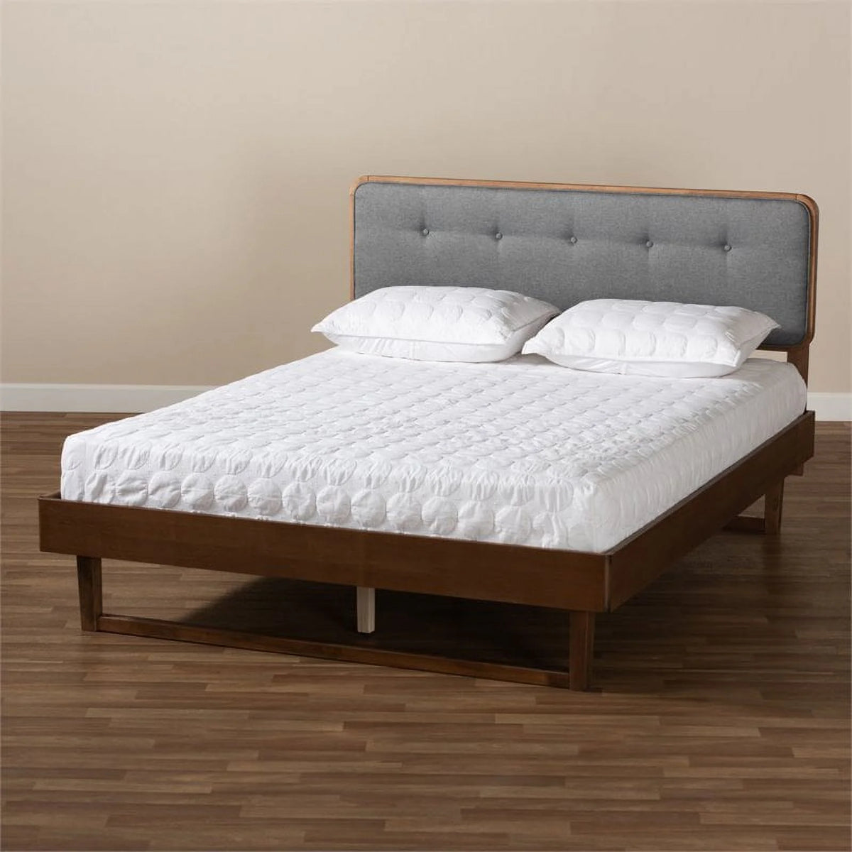 Gray Upholstered Wood King Size Platform Bed M13558