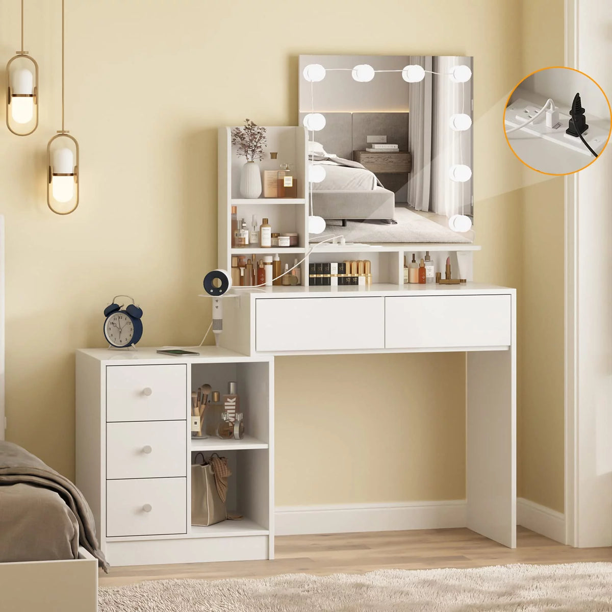 White Makeup Vanity with Lights and Mirror N90382