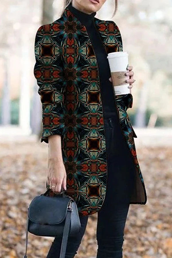 Casual Print Patchwork Turn-back Collar Outerwear K921323