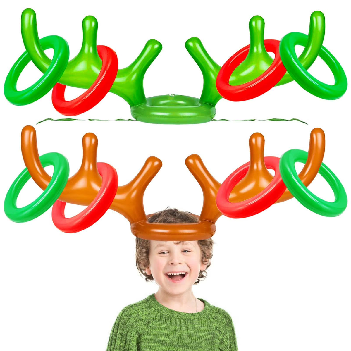 2 Pack Inflatable Reindeer Antler Ring Toss Game with 8 Rings, 2 Antlers J752