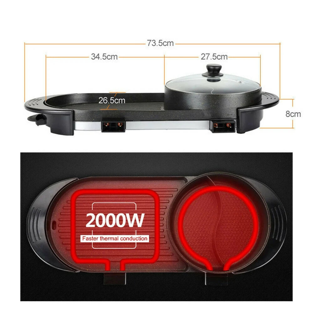 2 in 1 Portable Electric Hot Pot Barbecue Grill Non-Stick Pan N714732