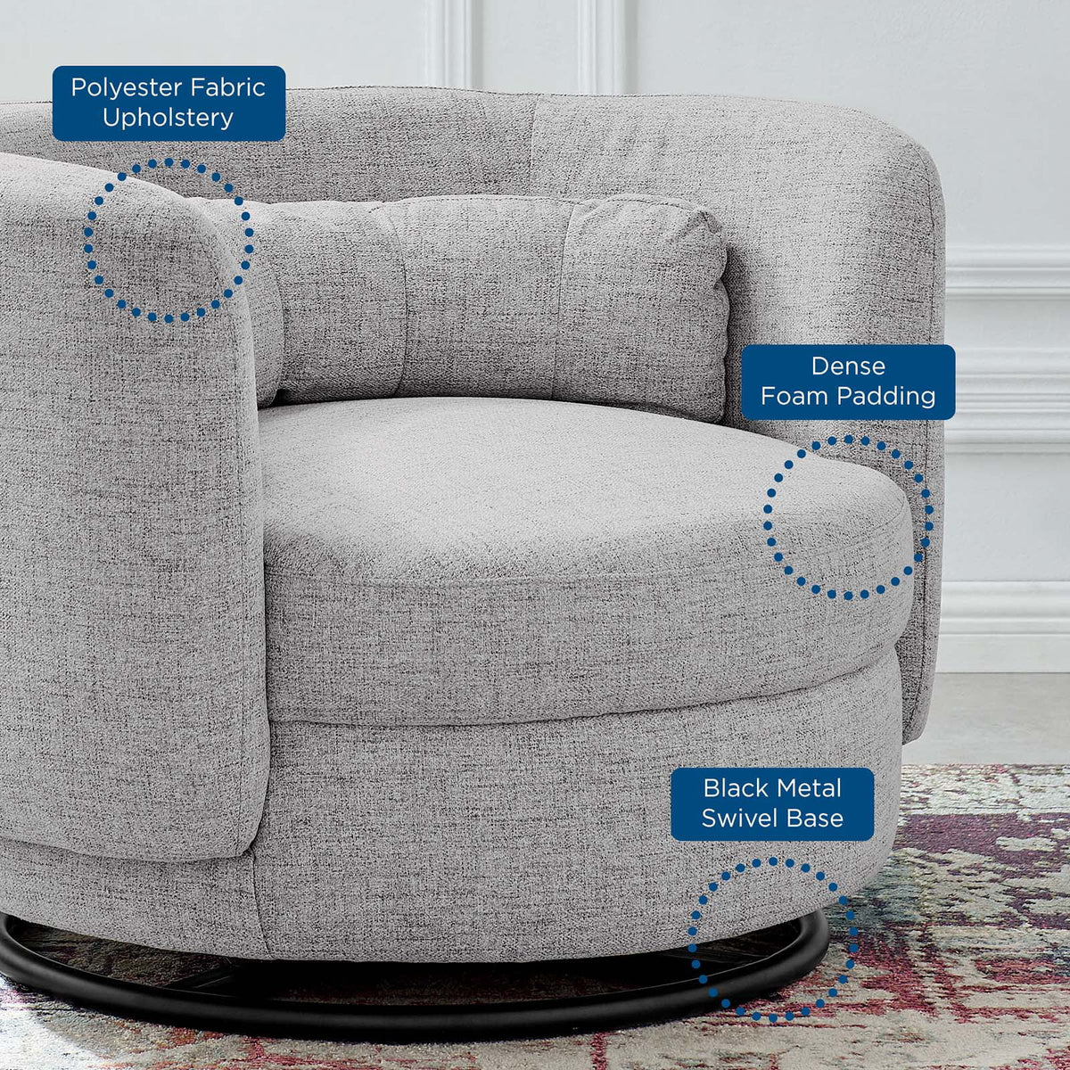 Black Grey Fabric Swivel Accent Chair R299149